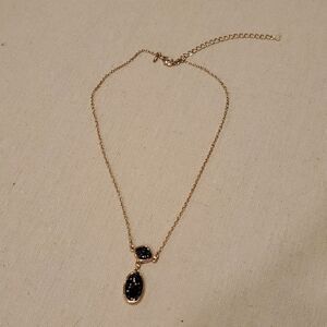 Avon Vintage Modern Glimmer signed gold tone black Druzy style  Necklace